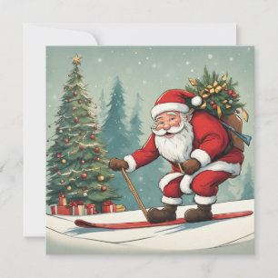 Santa skis A flat card