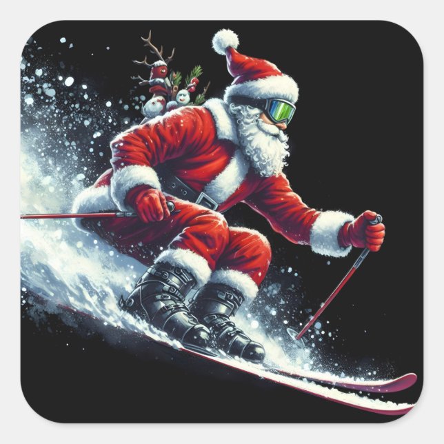 Santa Skis for the Holidays! Square Sticker (Front)