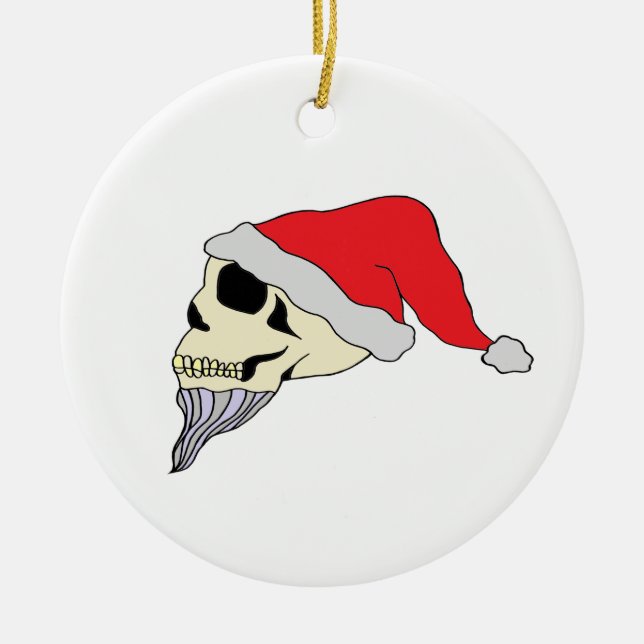 Santa Skull Christmas Tree Ornament Round Red (Front)