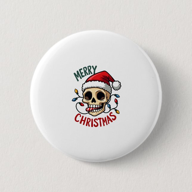 Santa Skull Hat Merry Christmas Family Matching Bo 6 Cm Round Badge (Front)