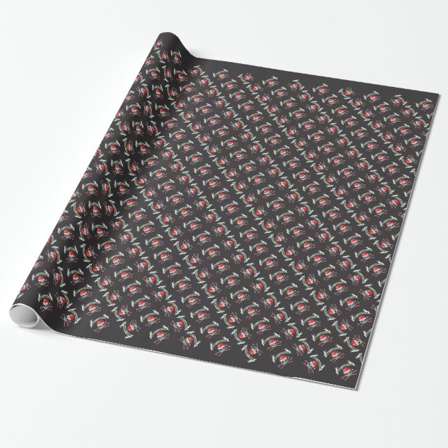 Santa Skull - Merry Christmas Wrapping Paper (Unrolled)