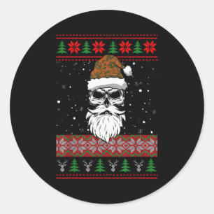 Santa Skull Ugly Christmas Sweater Camo Aesthetic Classic Round Sticker