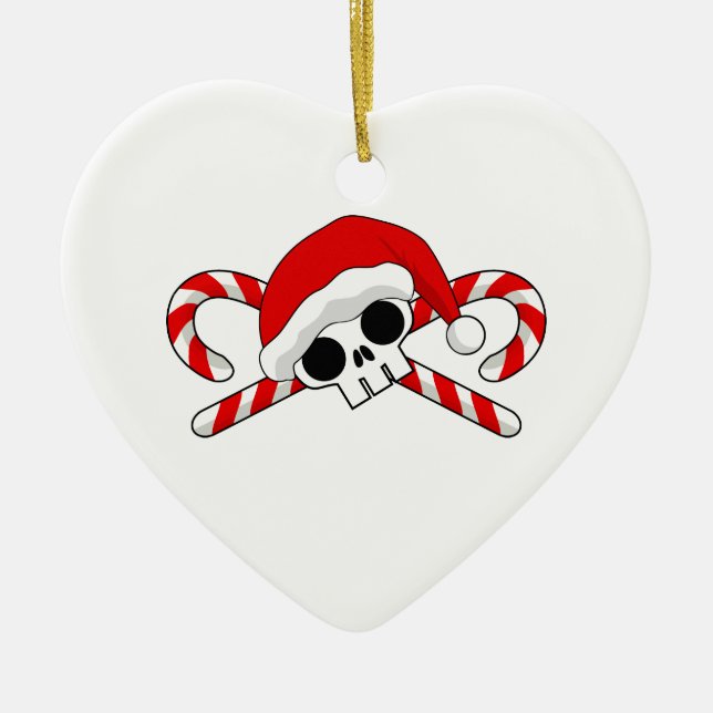 Santa Skull with Candy Canes Ceramic Tree Decoration (Front)