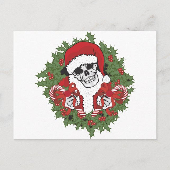 Santa Skull with Wreath Holiday Postcard (Front)