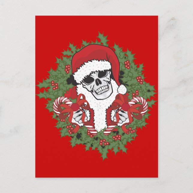 Santa Skull with Wreath Holiday Postcard (Front)