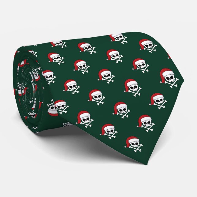 Santa Skulls Grunge Christmas  Tie (Rolled)