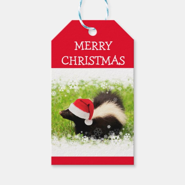 Santa Skunk Christmas Holiday Gift Tags (Front)