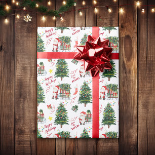 Santa Sled Christmas Tree Personalised Wrapping Paper