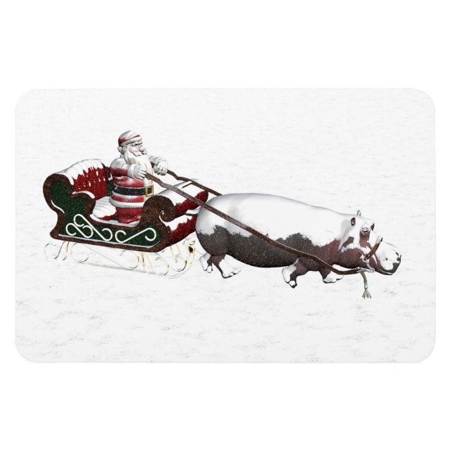 Santa Sled Pulled By Hippopotamus Magnet (Horizontal)