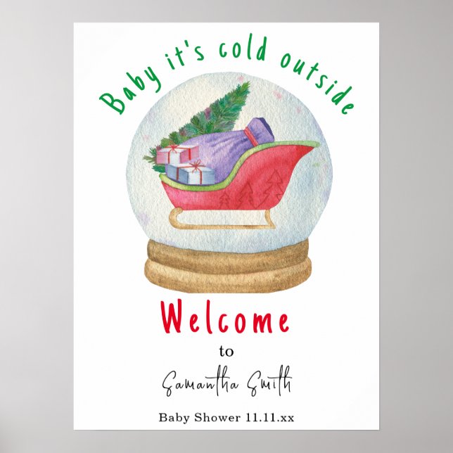 Santa sled Welcome baby shower Poster (Front)
