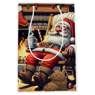 Santa sleeping Christmas Medium Gift Bag