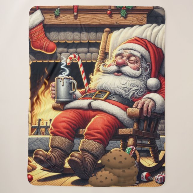 Santa sleeping Christmas Sherpa Blanket (Front)