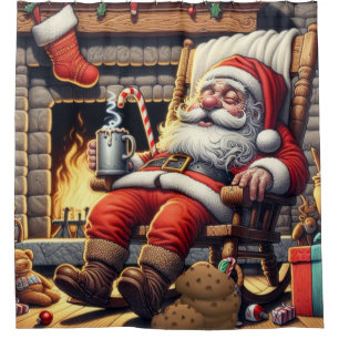 Santa sleeping Christmas Shower Curtain