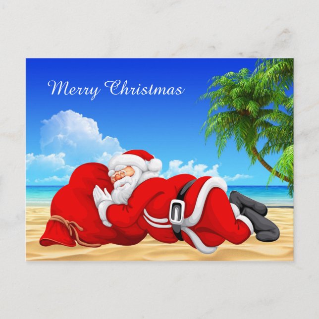 santa sleeping on the beach holiday postcard (Front)