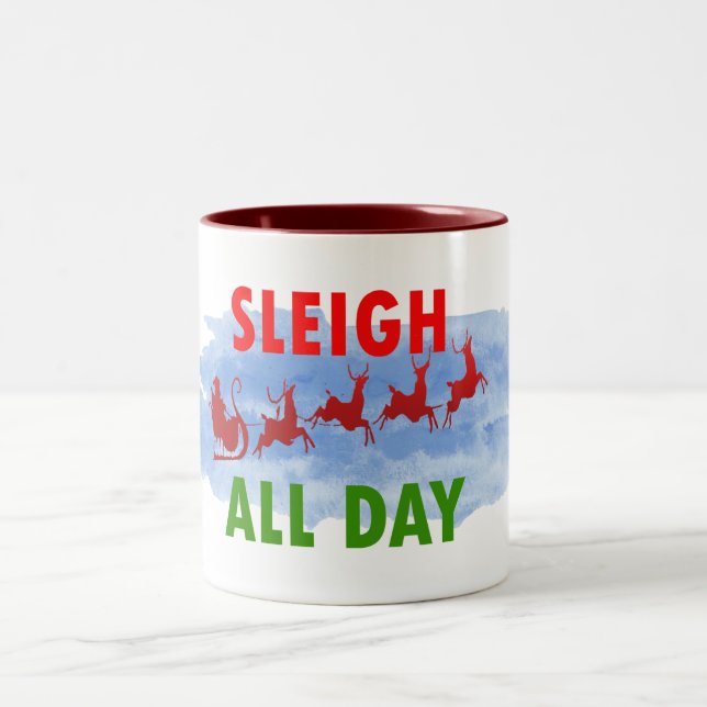 santa sleigh all day cute christmas candy Two-Tone coffee mug (Center)