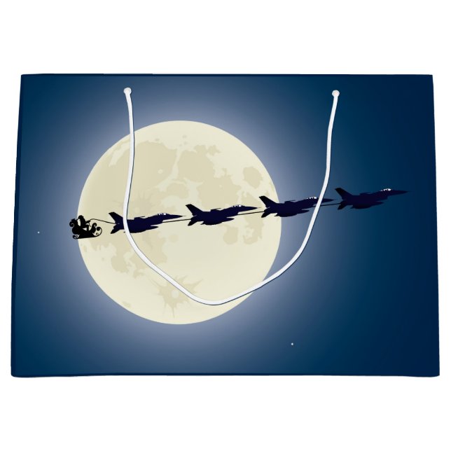 Santa, Sleigh and F-16 Jets Military Christmas  Large Gift Bag (Front)