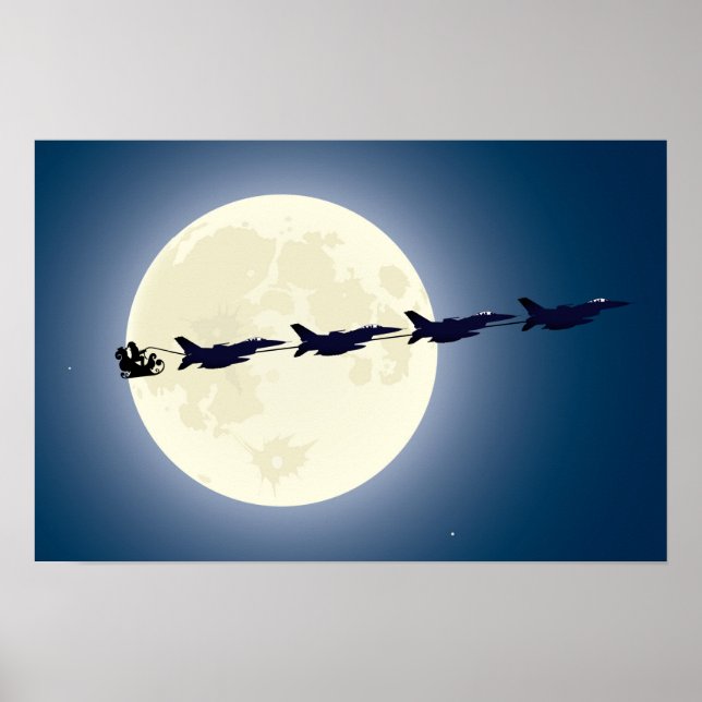 Santa, Sleigh and F-16 Jets Military Christmas Poster (Front)