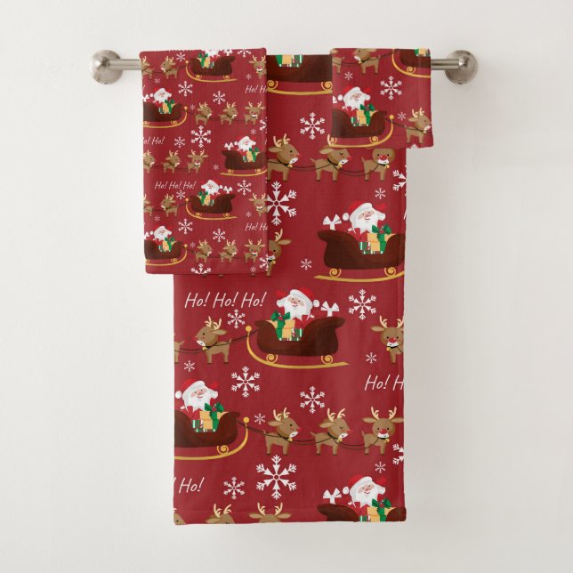 Santa, Sleigh and Reindeer  Bath Towel Set (Insitu)