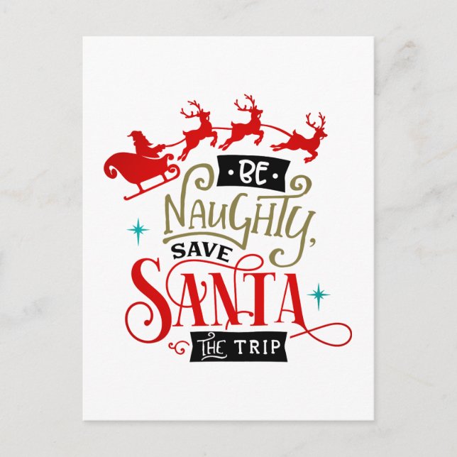 Santa Sleigh And Reindeer Funny Christmas Holiday Postcard (Front)
