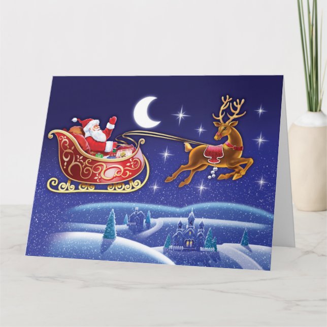 Santa & Sleigh atmospheric Christmas card (Front)