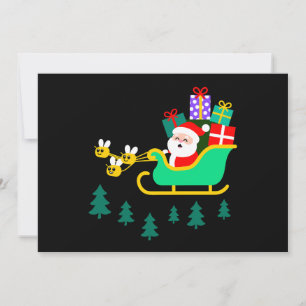 Santa Sleigh Bees Christmas Gifts Pine Trees Xmas Invitation