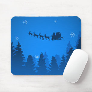 Santa Sleigh Blue Sky Night Cute Christmas Holiday Mouse Pad