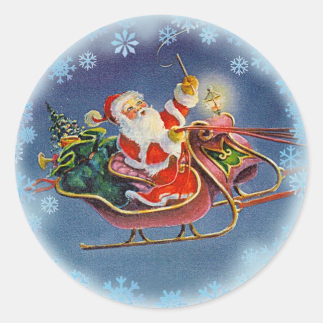 SANTA & SLEIGH by SHARON SHARPE Classic Round Sticker (Front)