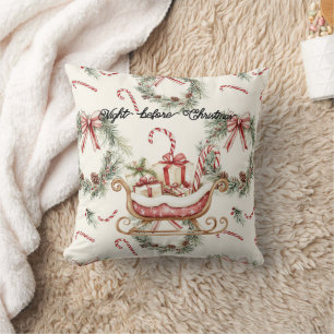 Santa Sleigh Candy Cane Christmas Cushion