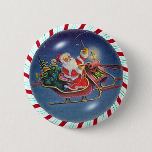 SANTA, SLEIGH & CANDY CANE WREATH 6 CM ROUND BADGE