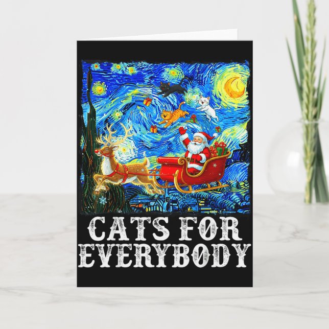 Santa Sleigh Christmas Cats For Everybody Starry N Card (Front)
