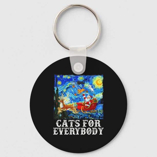 Santa Sleigh Christmas Cats For Everybody Starry N Key Ring (Front)