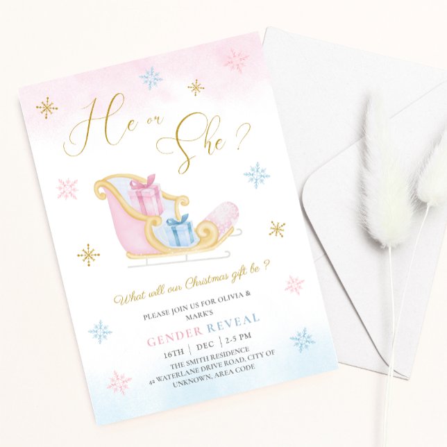Santa Sleigh Christmas Gifts Holiday Gender Reveal Invitation (Creator Uploaded)