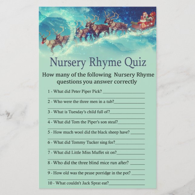 Santa Sleigh Christmas Nursery Rhyme Quiz (Front)