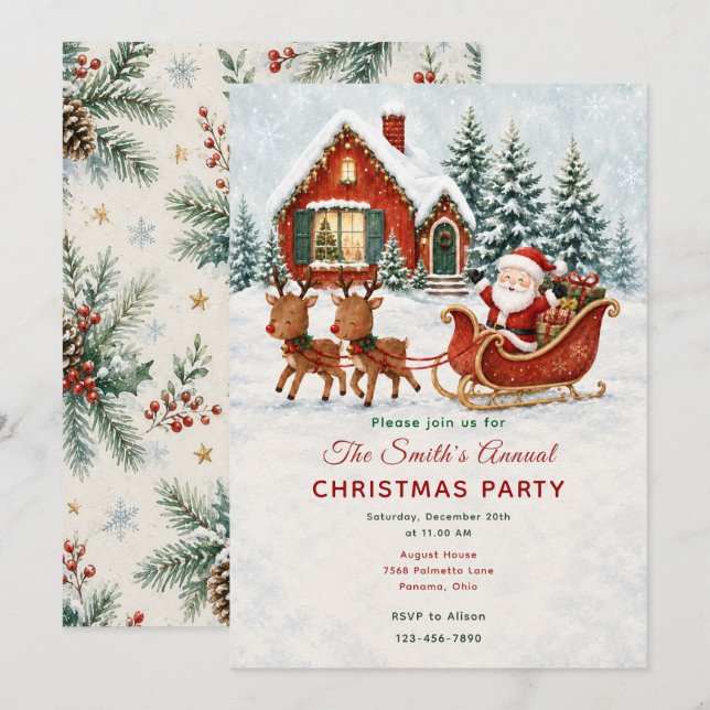 Santa Sleigh Christmas Party Invitation (Front/Back)