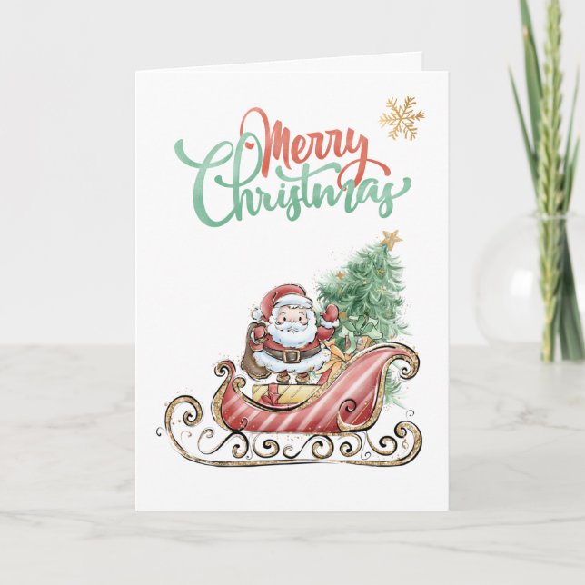 Santa Sleigh Christmas Tree Folded Greeting Card (Front)