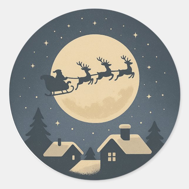Santa Sleigh Classic Round Sticker (Front)