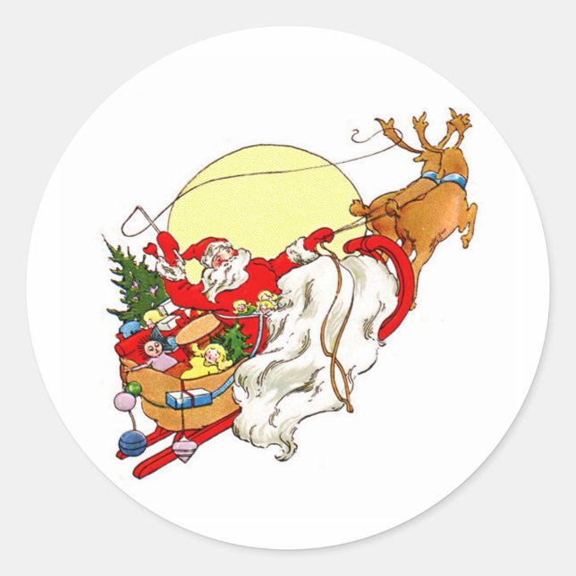 Santa Sleigh Classic Round Sticker (Front)