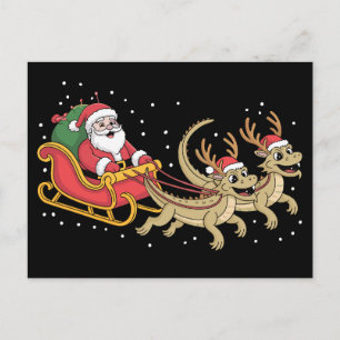 Santa Sleigh Dragons Christmas Reindeer Antlers Holiday Postcard