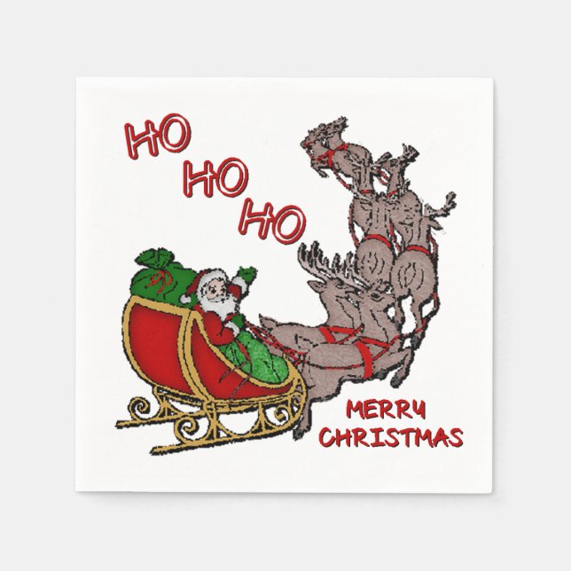 Santa Sleigh HoHoHo Merry Christmas Napkins (Front)