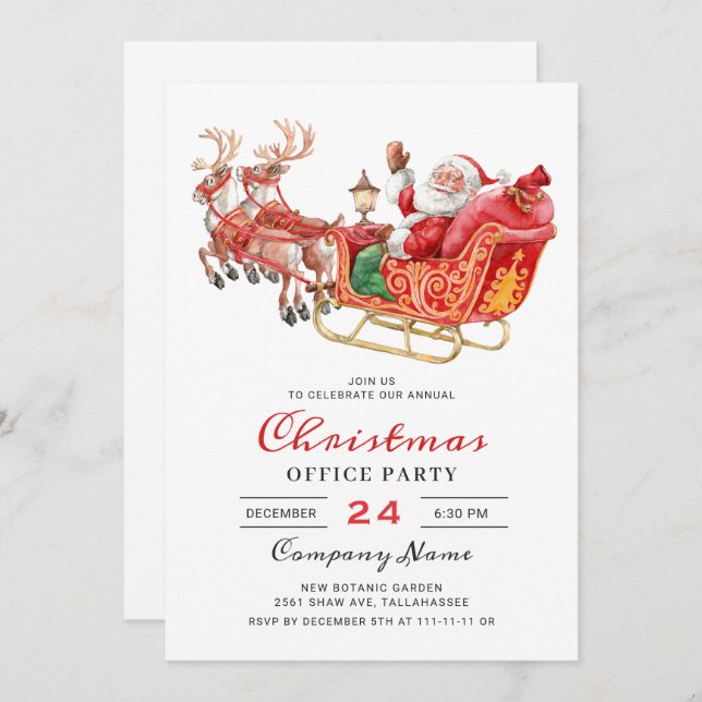 Santa Sleigh Holiday Corporate Christmas Party Invitation (Front/Back)