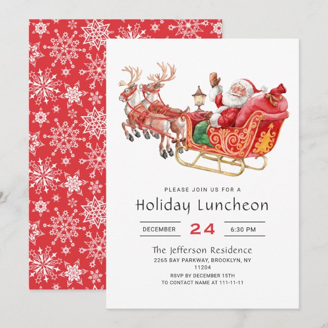 Santa Sleigh Holiday Luncheon Christmas Party Invitation (Front/Back)