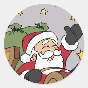 Santa Sleigh Illustration Merry Christmas Classic Round Sticker
