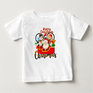 Santa Sleigh Merry Christmas Cartoon Baby T-Shirt