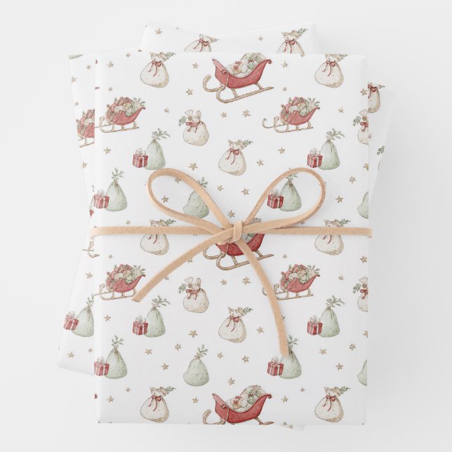 Santa Sleigh Pattern Wrapping Paper Sheet (In situ)