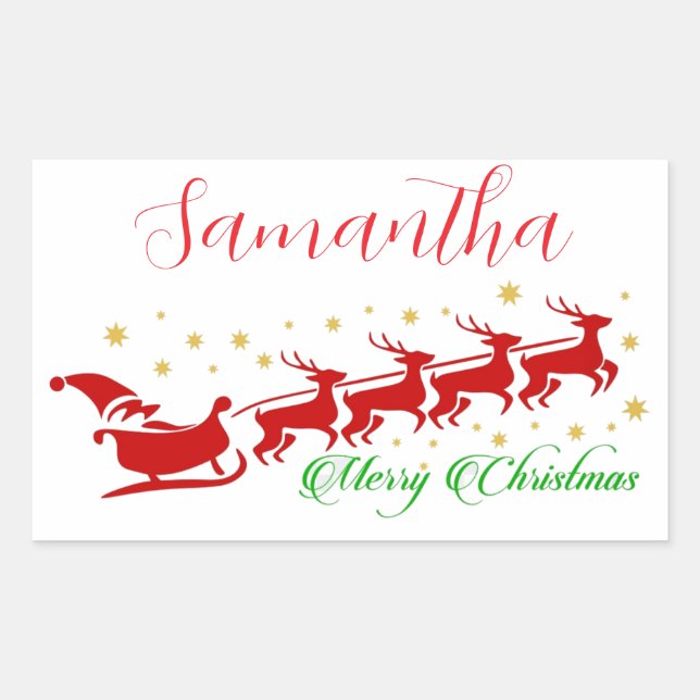 Santa sleigh  rectangular sticker (Front)
