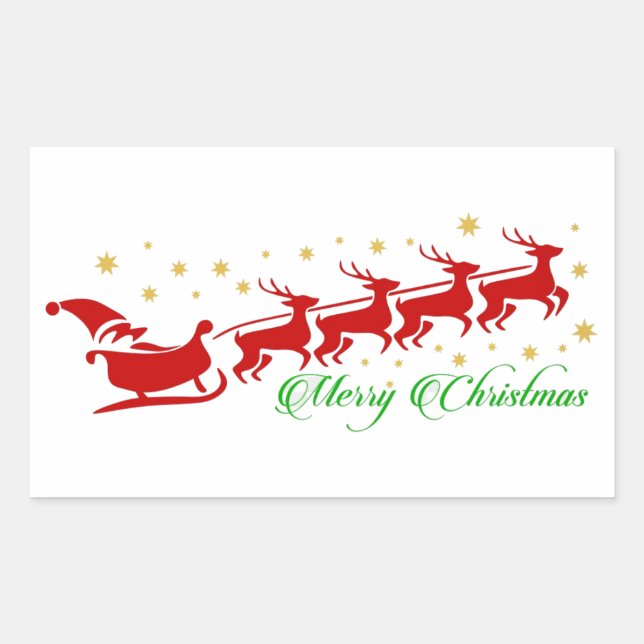 Santa sleigh  rectangular sticker (Front)
