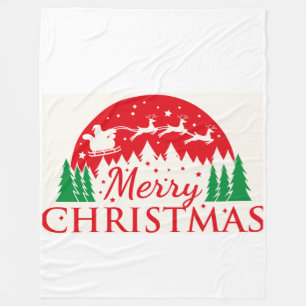 Santa Sleigh Red & Green Holiday Typogr Fleece Blanket