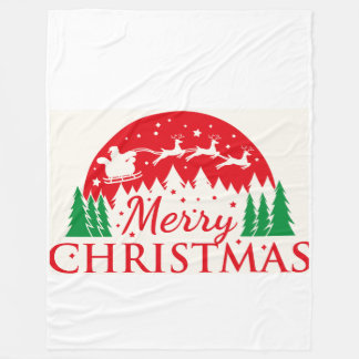 Santa Sleigh Red & Green Holiday Typogr Fleece Blanket