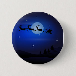 Santa, Sleigh, Reindeer, and Moonlit Landscape 6 Cm Round Badge