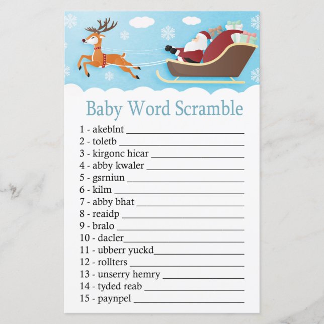 Santa Sleigh Reindeer Baby word scramble game (Front)